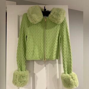 House of Sunny Green Faux Fur Sweater